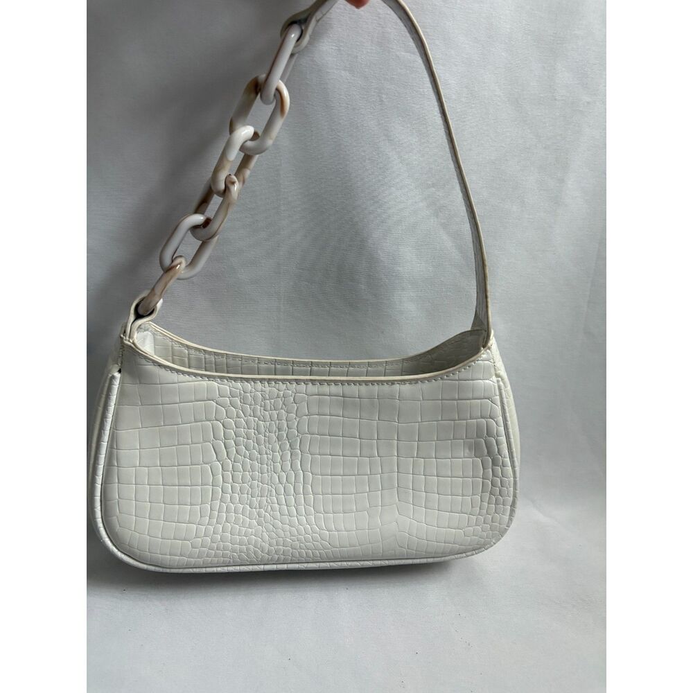 White Mini Croc Bag Shoulder Purse Chain Detail Faux Leather Classy Minimalist